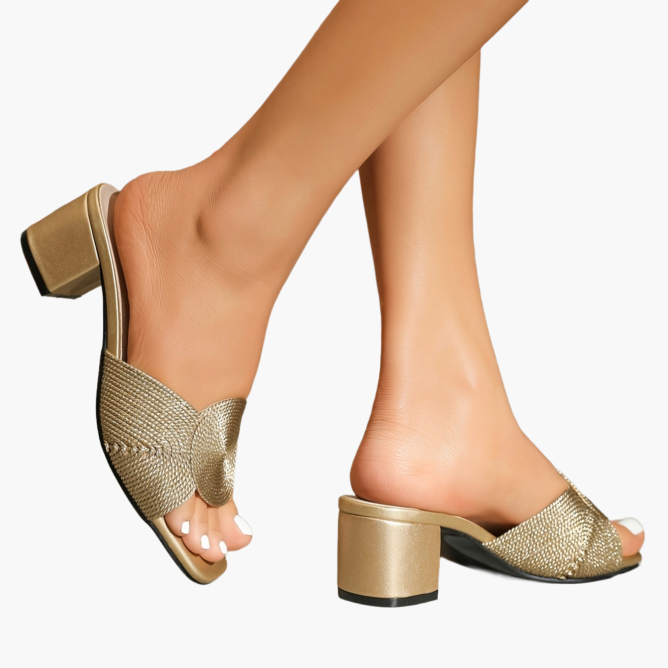 Sandales à talon bloc style élégant pour femme - Mules ouvertes bout carré, usage estival et habillé