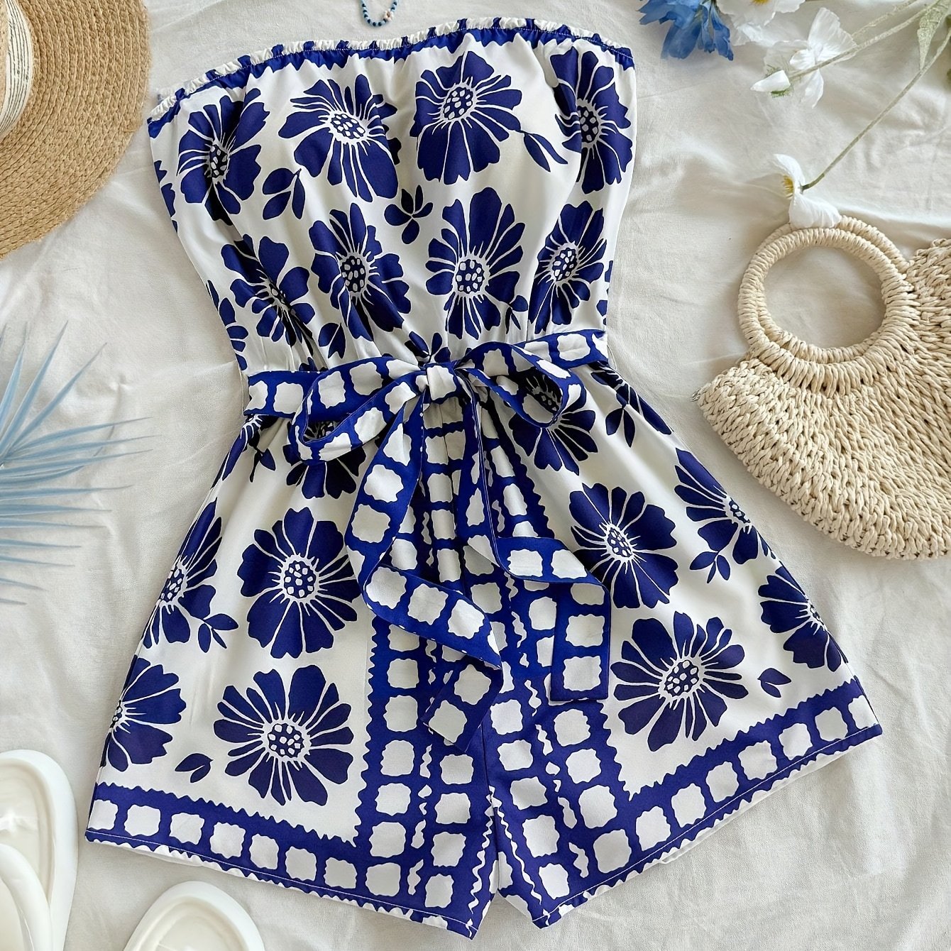 Combinaison Short Femme Style Bohème à Enfiler pour Été et Vacances