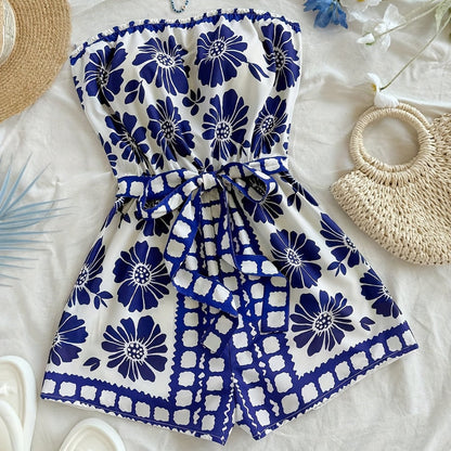 Combinaison Short Femme Style Bohème à Enfiler pour Été et Vacances