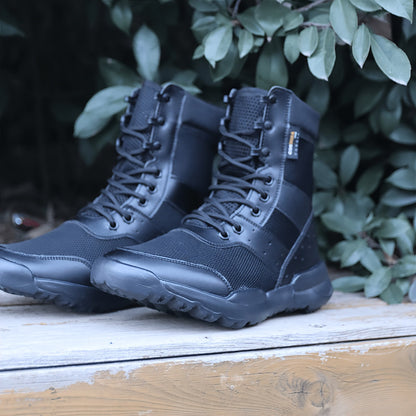 Bottes de combat montantes noires pour hommes Chaussures tactiques respirantes à lacets