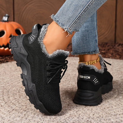 Baskets montantes femme en maille avec doublure douce et lacets