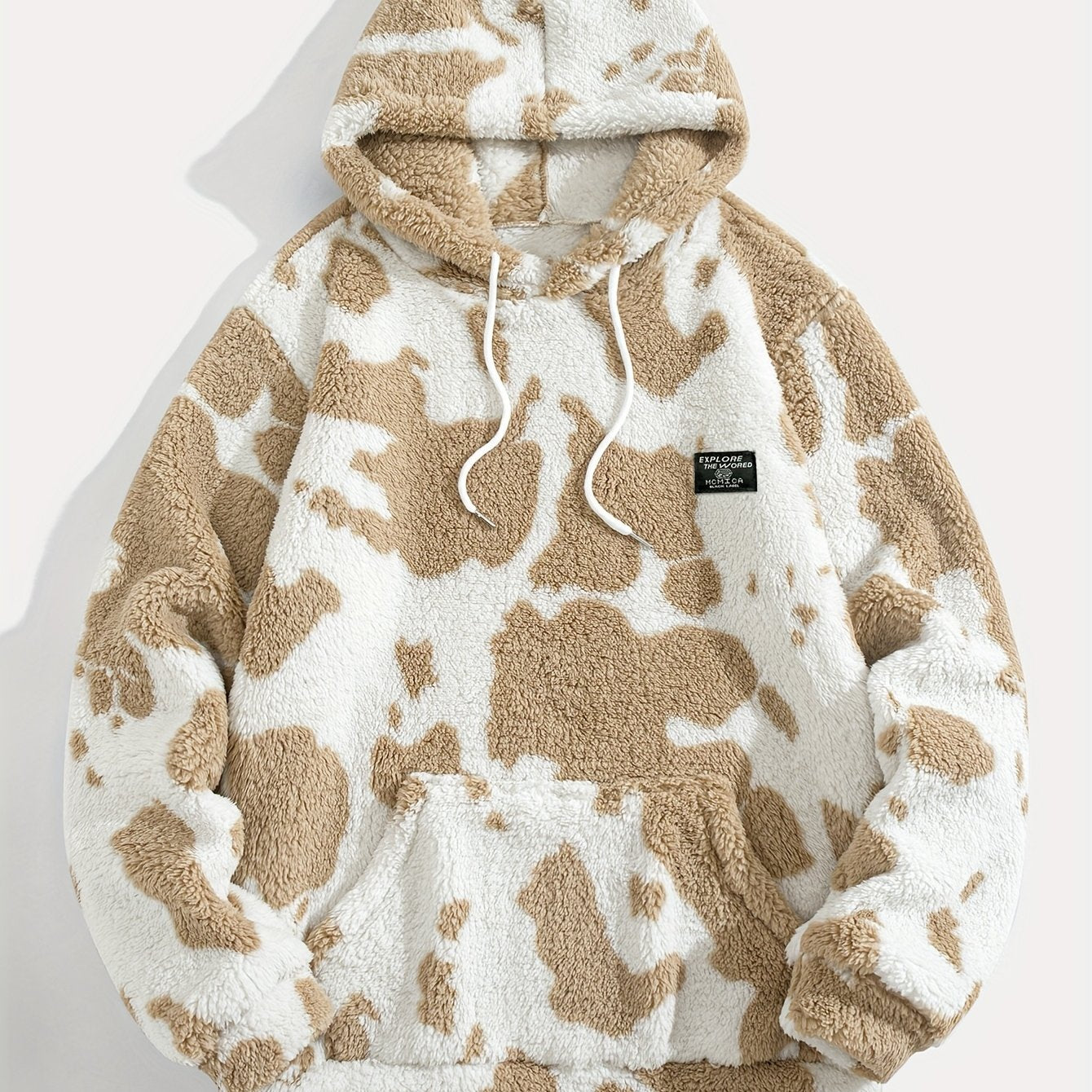 Sweat à capuche Sherpa motif peau de vache bicolore avec poche kangourou
