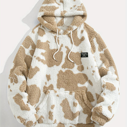 Sweat à capuche Sherpa motif peau de vache bicolore avec poche kangourou