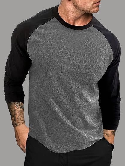 T-shirt Homme Manches Longues Raglan Bicolore Blanc et Noir