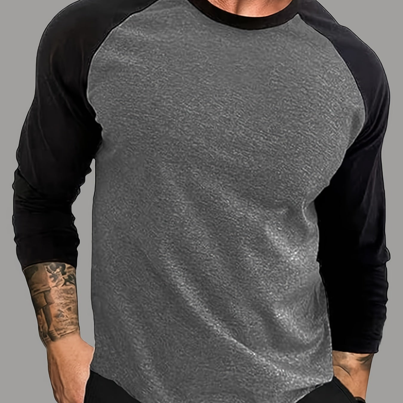 T-shirt Homme Manches Longues Raglan Bicolore Blanc et Noir