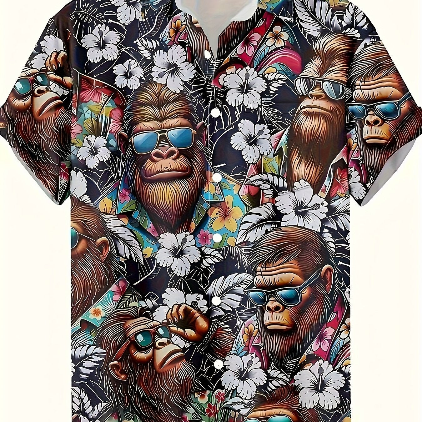 Hawaiihemd für Herren mit tropischem Gorilla-Print, lässiger Sommerstil  