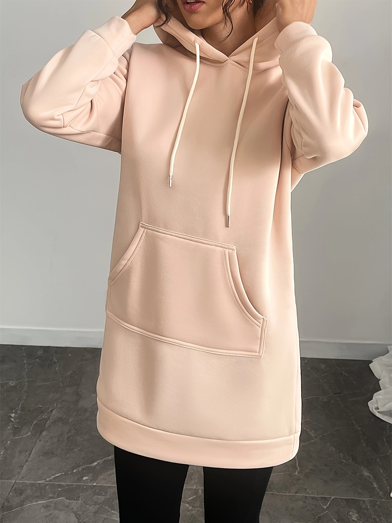 Robe Sweat à Capuche Femme Longue avec Poche Kangourou Manches Longues