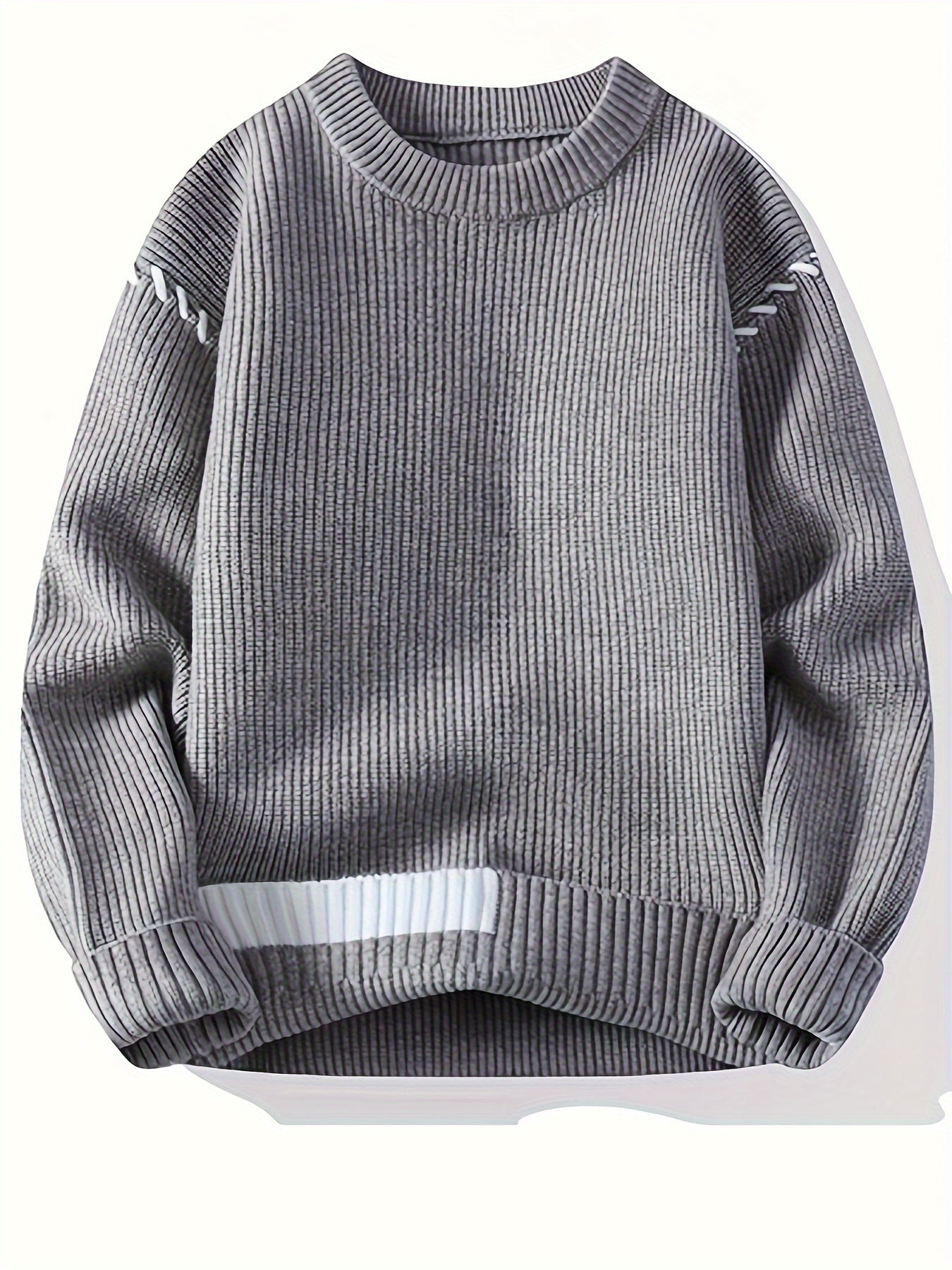 Pull col rond côtelé rouge avec détails contrastants