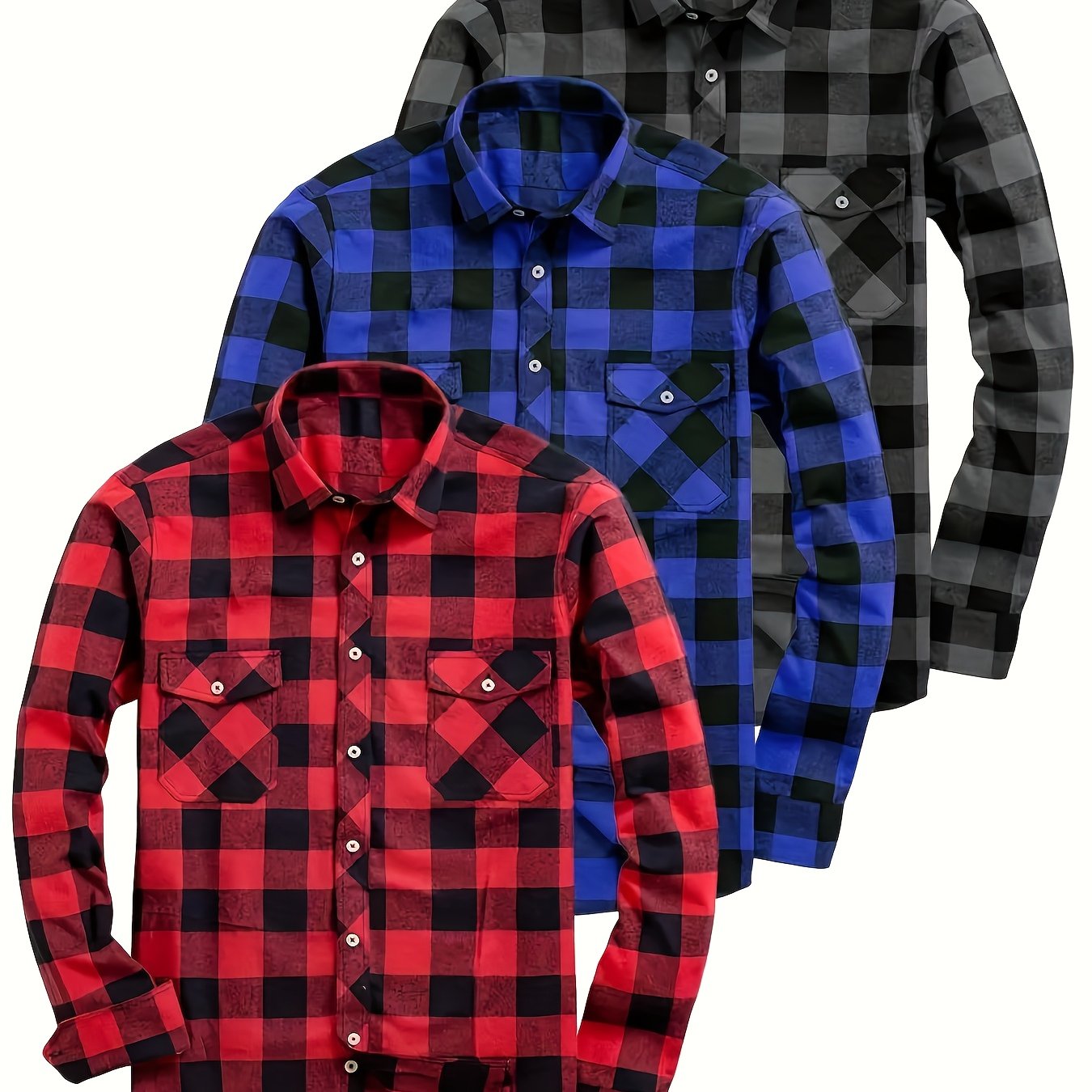 Chemise à Carreaux Homme Manches Longues à Col Classique et Poches Poitrine Couleurs Variées