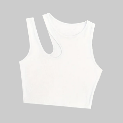 Camiseta sin mangas para mujer estilo asimétrico de moda para el verano - corte corto, look sexy y moderno