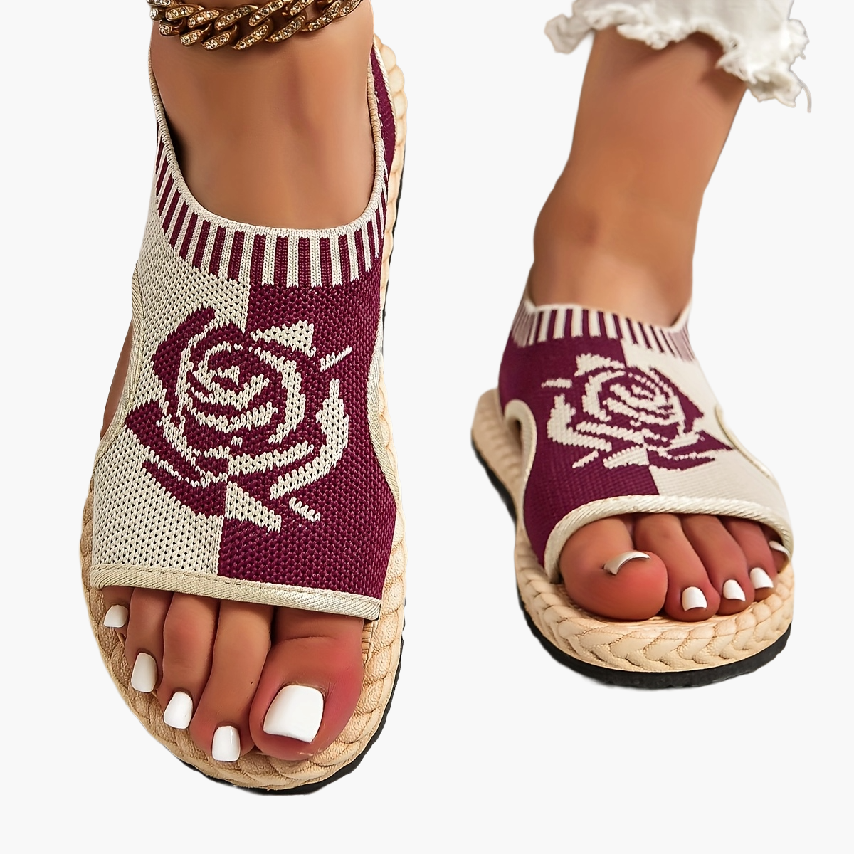 Sandales décontractées femme à motif floral pour été, style bohème chic, confort quotidien