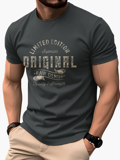 T-shirt Homme Casual Style Vintage Imprimé "Original Raw Denim" – Mode Quotidienne et Décontractée