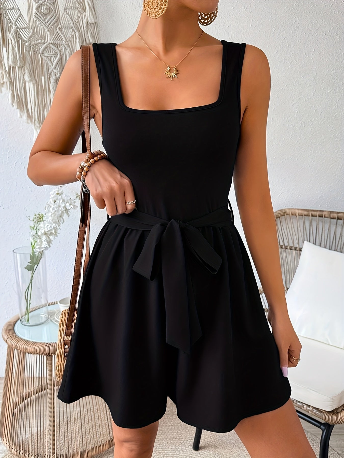 Combishort femme élégante à col carré style décontracté pour l'été et le printemps