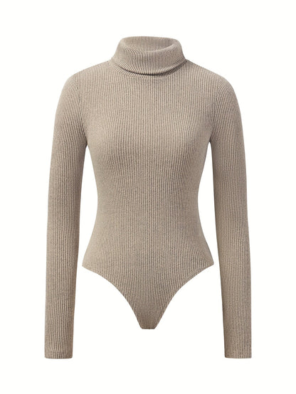 Body côtelé femme col roulé manches longues noir beige