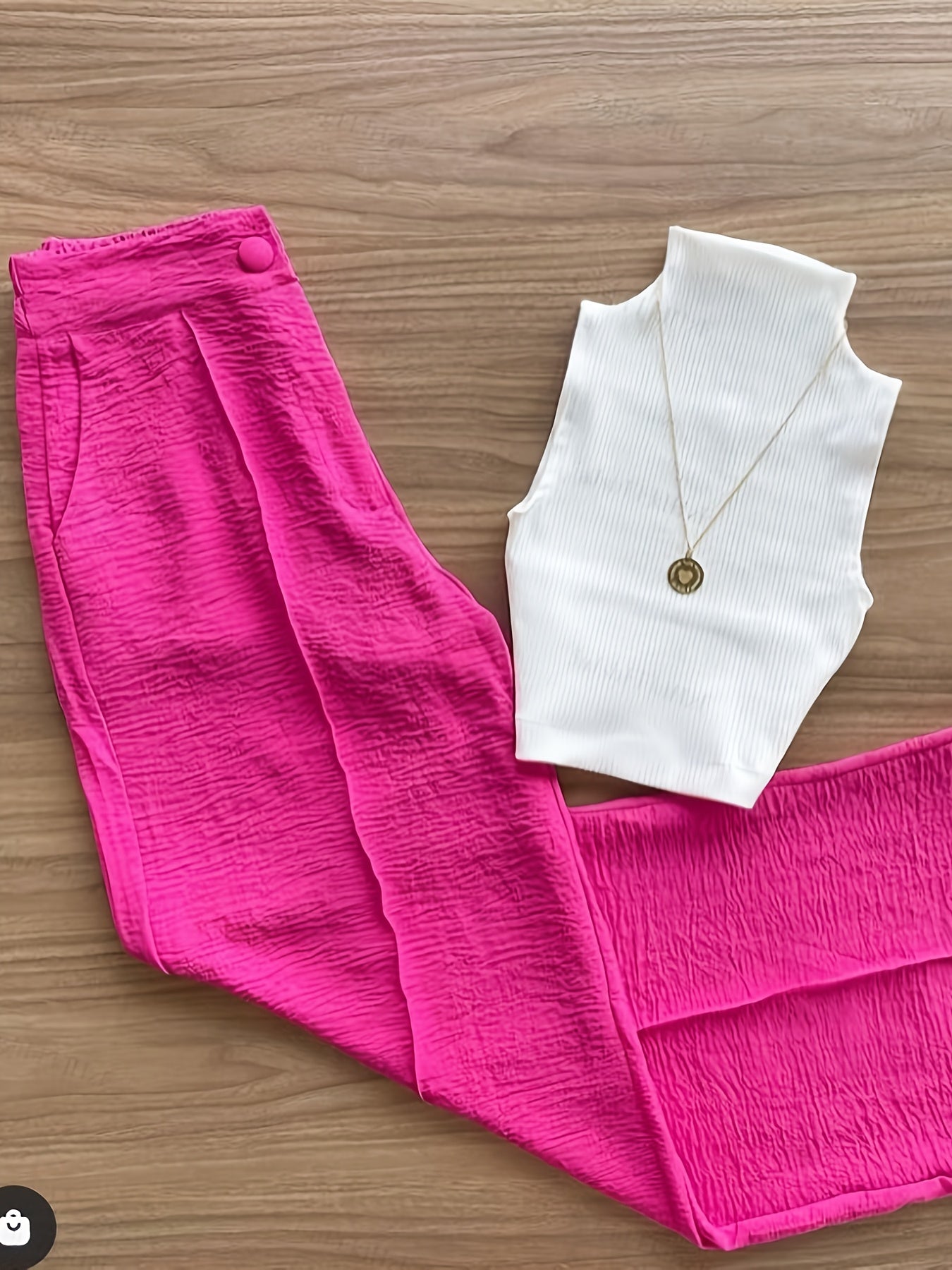 Ensemble élégant femme – Débardeur sans manches et pantalon taille haute – Idéal printemps/été