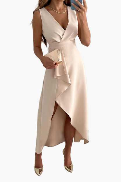 Robe Femme Élégante de Cérémonie Style Portefeuille Asymétrique Décolleté V