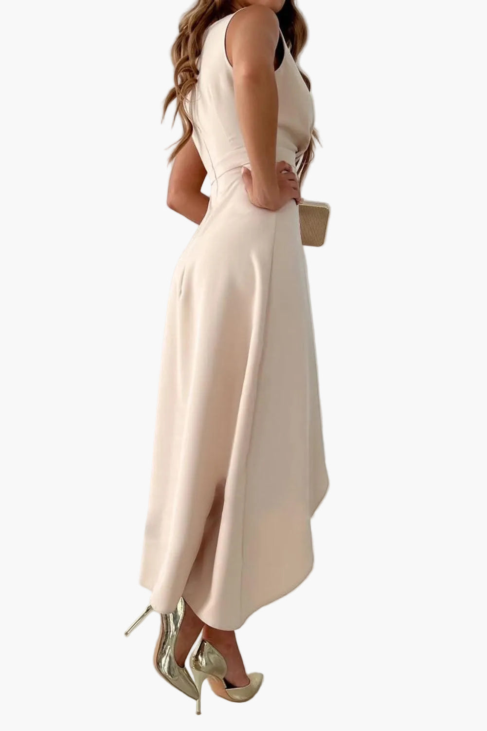 Robe Femme Élégante de Cérémonie Style Portefeuille Asymétrique Décolleté V