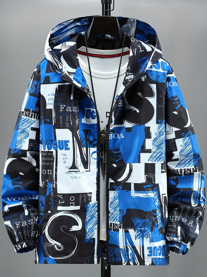 Blouson à Capuche Imprimé Graffiti Homme - Rouge, Noir et Blanc