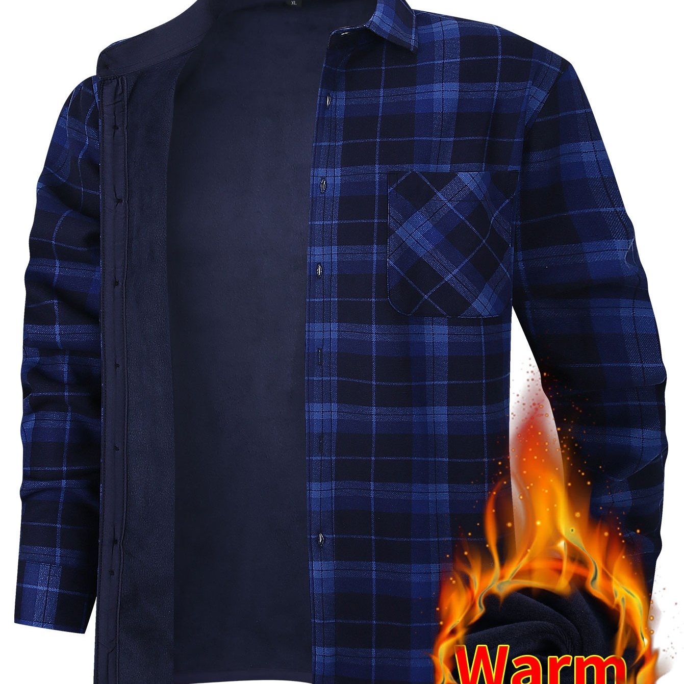 Men's Fleece-Lined Plaid Button-Up Shirt Jacket