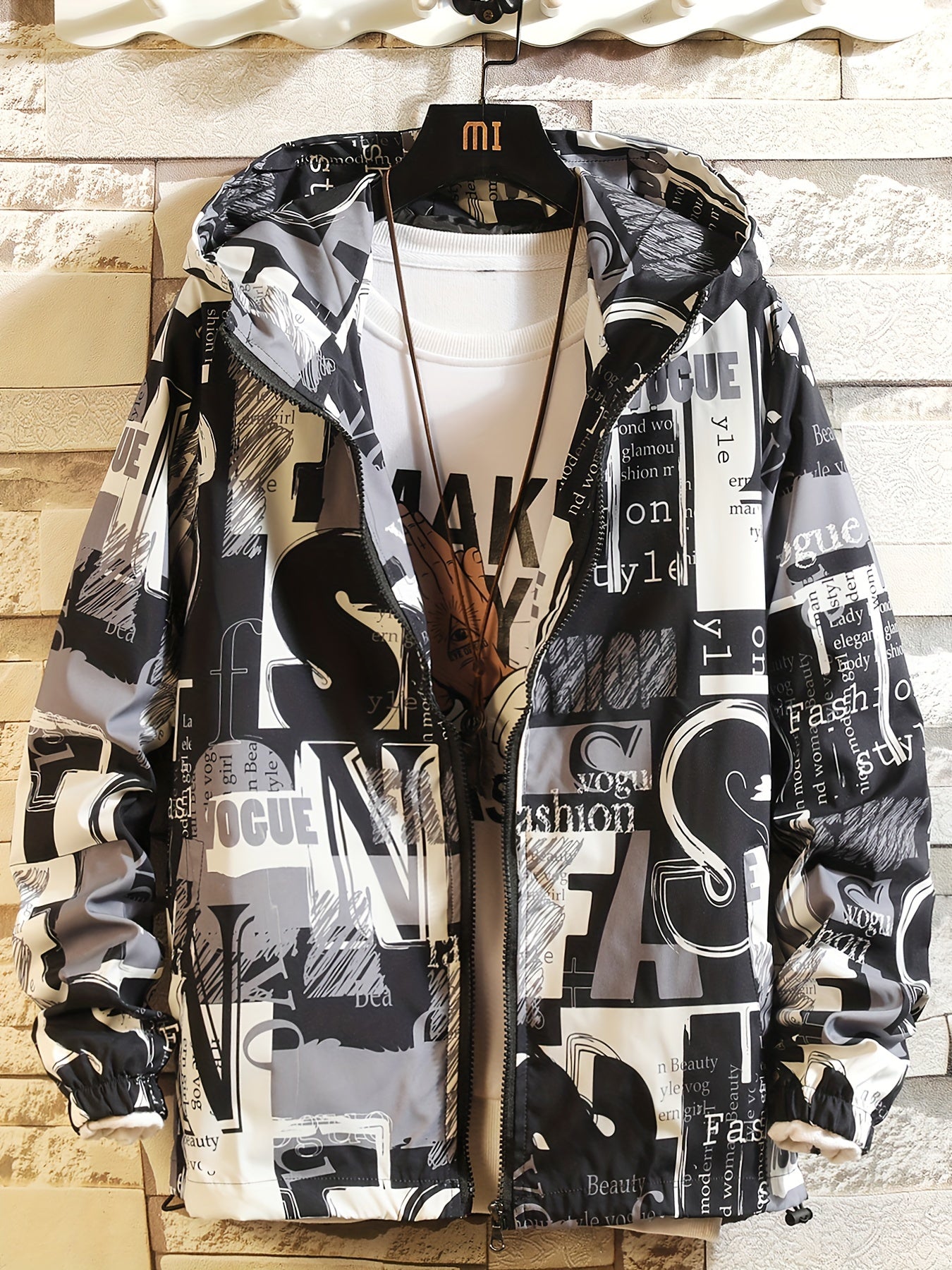 Blouson à Capuche Imprimé Graffiti Homme - Rouge, Noir et Blanc
