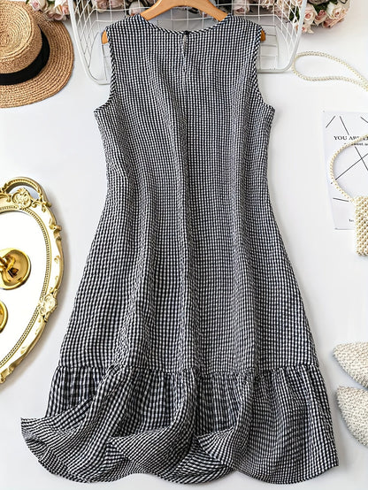 Ärmelloses lässiges Damenkleid mit Vichy-Karos, retro-chic und alltagstauglich