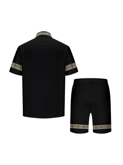 Męski zestaw casual z geometrycznym wzorem – Elegancki styl letni