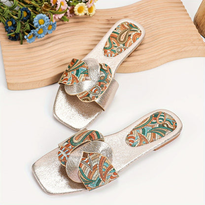 Sandales Plates Femme Style Bohème Chic à Motifs Paisley – Idéales pour Été et Sorties Décontractées