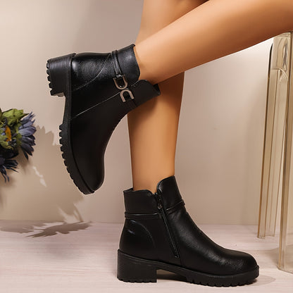 Bottines Femme à Boucle Métallique et Fermeture Éclair Latérale Semelle Crantée