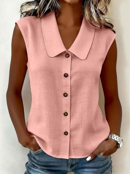 Chemisier sans manches à col Claudine pour femme, style décontracté chic, idéal pour le printemps et l'été