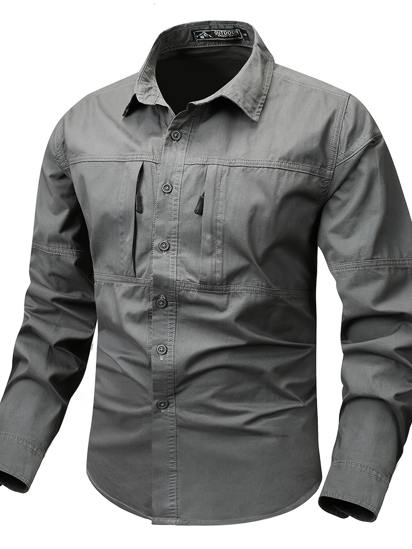 Chemise Homme Boutonnée Manches Longues à Poches Zippées Style Cargo Militaire