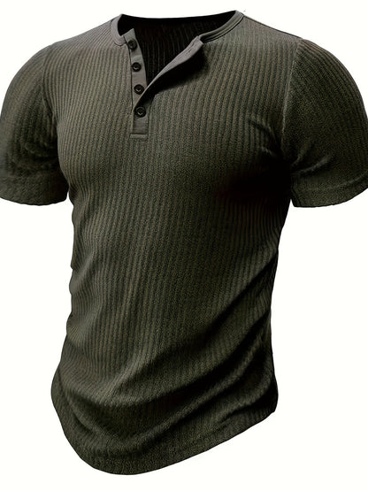 T-shirt henley à rayures décontracté pour homme – Idéal pour l'été et les loisirs
