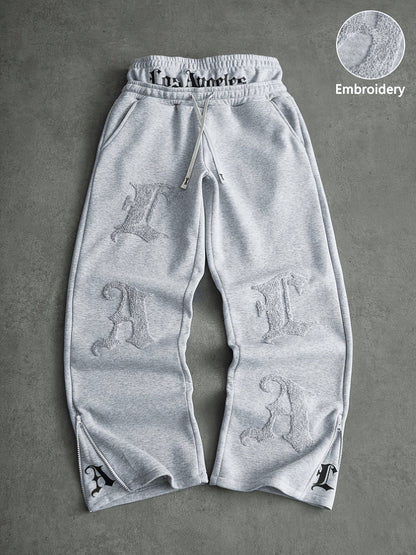 Pantalon de jogging ample brodé noir pour homme