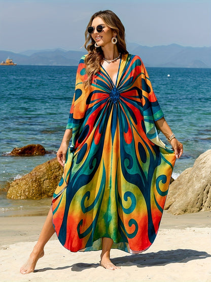 Lang caftan til kvinder i boheme-stil til strand og ferie
