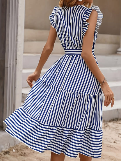 Robe portefeuille à rayures élégante sans manches pour femme – style estival chic