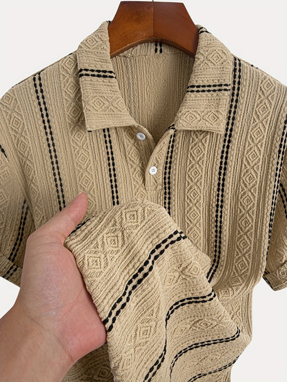Chemise à manches courtes pour homme style polo rayures et motifs géométriques élégants