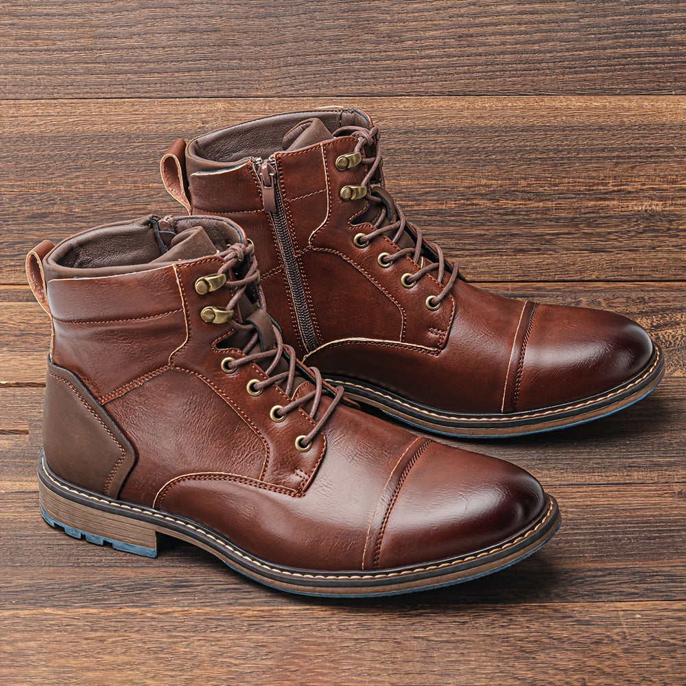 Bottes montantes pour homme marron avec lacets et semelle bleue contrastante