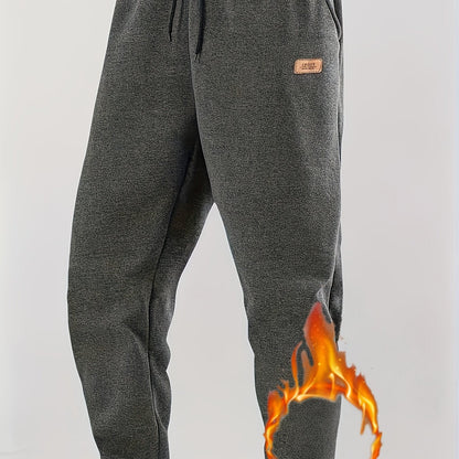 Pantalon de jogging homme doublé chaud, coupe droite, taille élastique et cordon de serrage