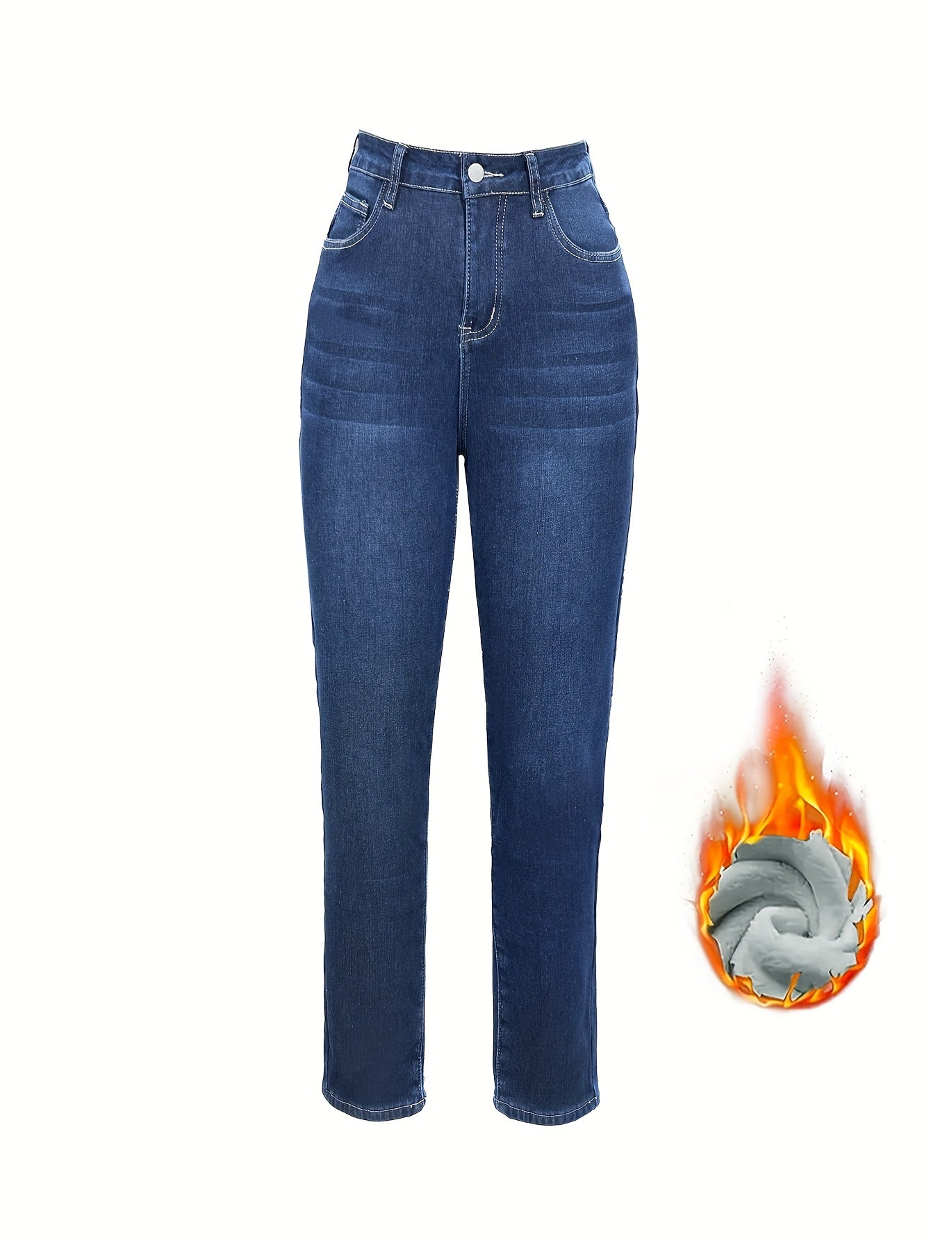 Jean Femme doublé polaire coupe droite bleu foncé chaud