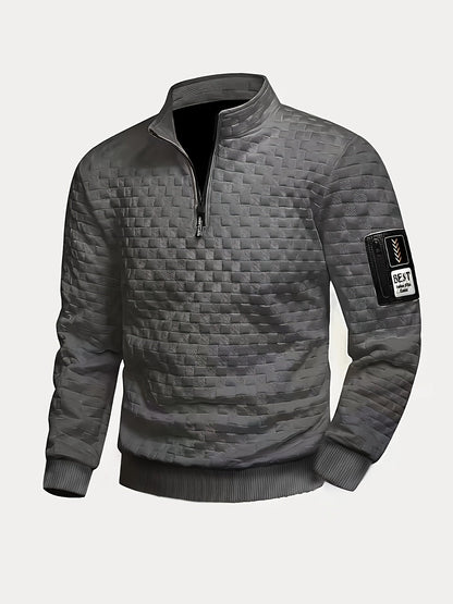 Pull homme matelassé motif géométrique avec col montant zippé et patch manche