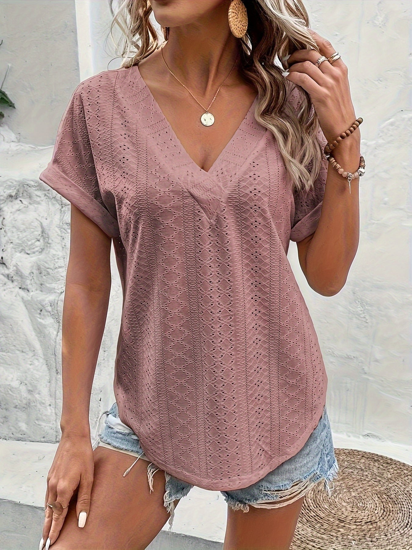 Elegante damesblouse met V-hals, casual stijl voor lente en zomer