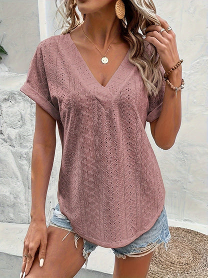 Elegante damesblouse met V-hals, casual stijl voor lente en zomer