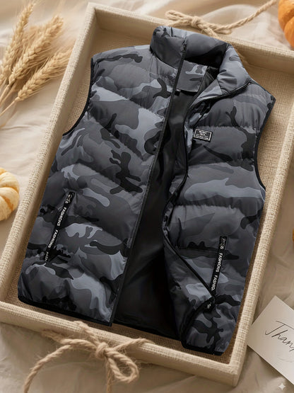 Gilet matelassé homme sans manches à motif camouflage militaire vert