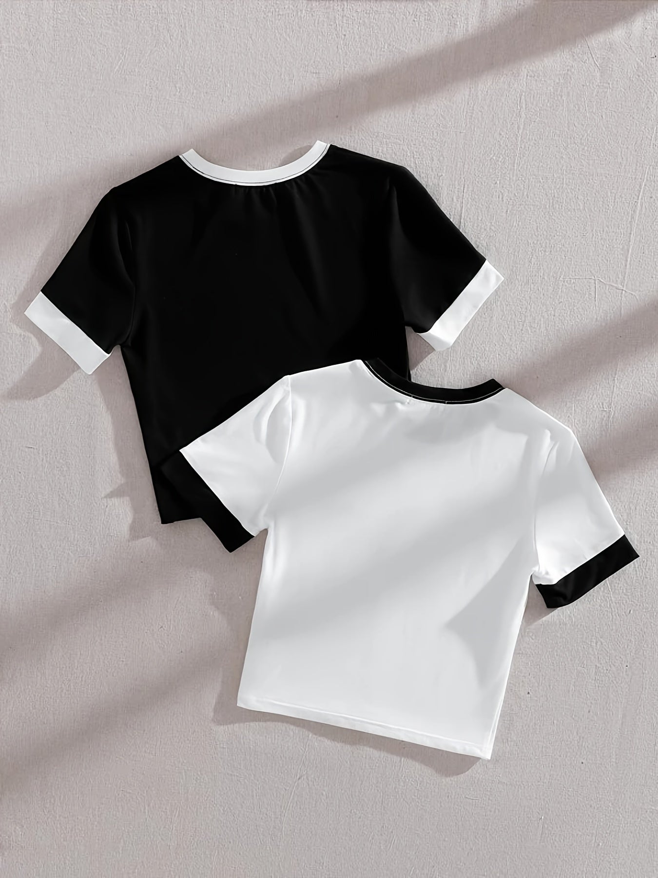 T-shirts style décontracté col rond manches courtes pour femmes - lot de 2