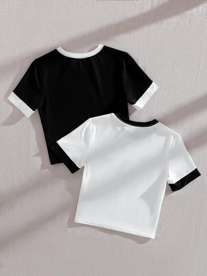 T-shirts style décontracté col rond manches courtes pour femmes - lot de 2
