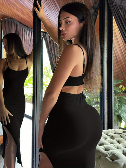 Abito lungo aderente da donna stile serata elegante con spalline sottili - Ideale per eventi chic