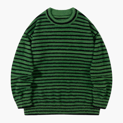 Herrtröja i streetwearstil med ränder, lös passform för höst och vinter