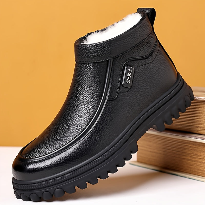 Bottes courtes homme noir doublées fourrure synthétique à semelle crantée et fermeture éclair latérale