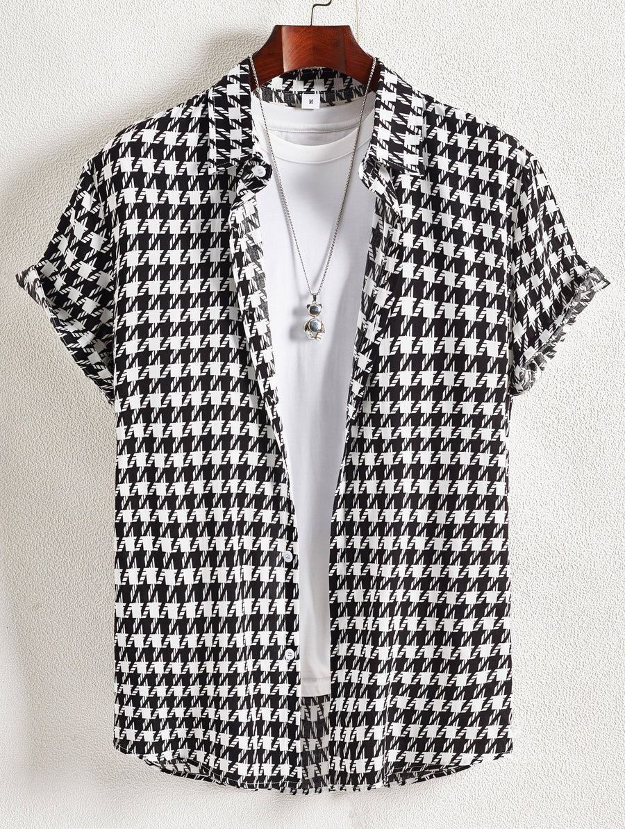 Men's Short Sleeve Resort Shirt with Geometric Print - Casual Urban Style