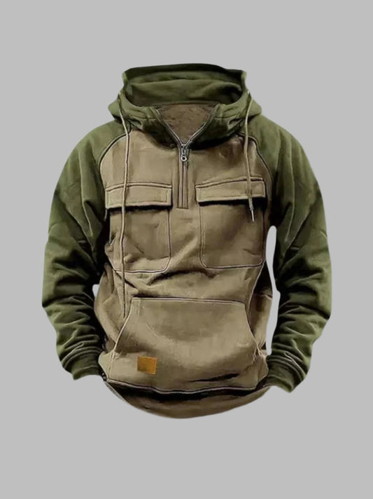 Hoodie herr urban stil med fickor och halv dragkedja – Perfekt för vinter och fritid