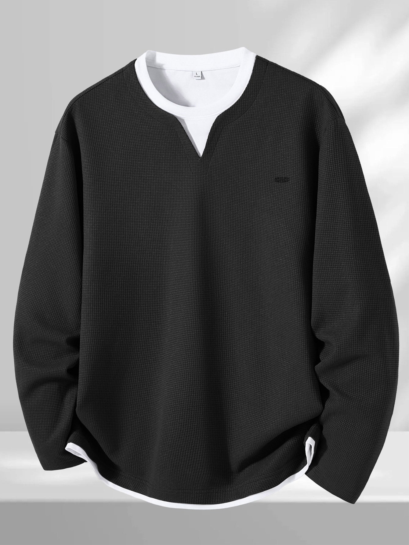 Pull Homme Maille Gaufre Bicolore Col V Manches Longues Gris